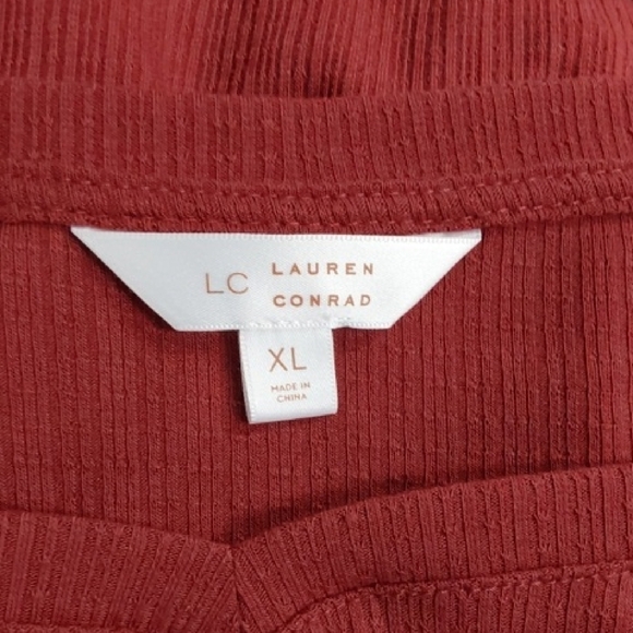 Lauren Conrad Ribbed Top in Rust Sweetheart Neckline Puff Sleeve Sz.XL - Picture 4 of 5